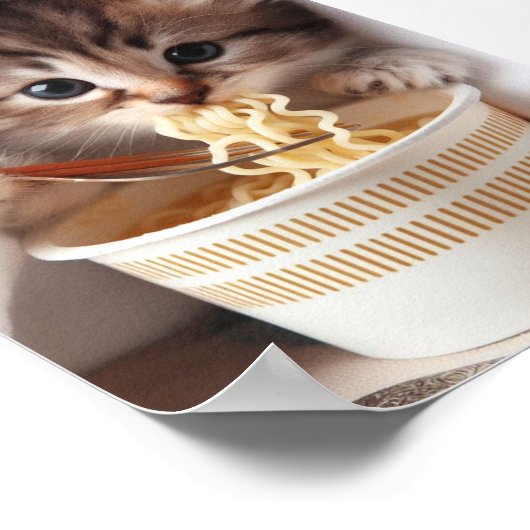 Schattige kitten eten ramen noedels poster (Hoek)