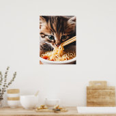Schattige kitten eten ramen noedels poster (Keuken)