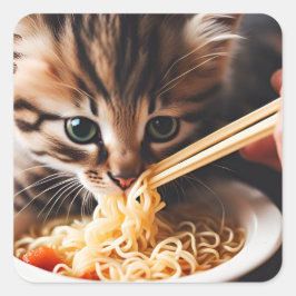 Schattige kitten eten ramen noedels vierkante sticker