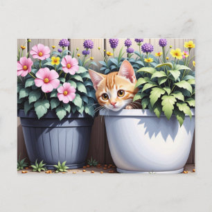 Schattige kitten gluren uit bloempotten briefkaart