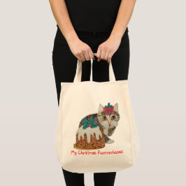 schattige kitten grijs tafeltje gekleed voor kerst tote bag