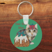 schattige kitten grijze kattenetende pudding voor  sleutelhanger (Voorkant)