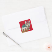 schattige kitten grijze tafelkat met rode boog ker vierkante sticker (Envelop)