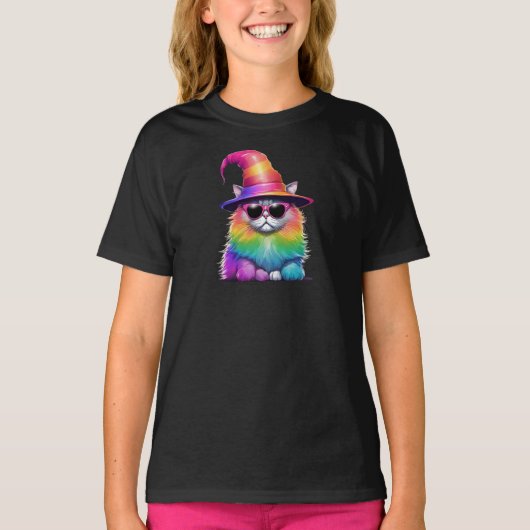 Schattige Kitten Halloween Heks Kinderen T-shirt (Voorkant)