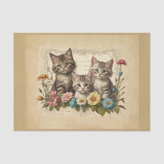 Schattige kitten in bloemensamenstelling - tissuepapier (Voorkant)