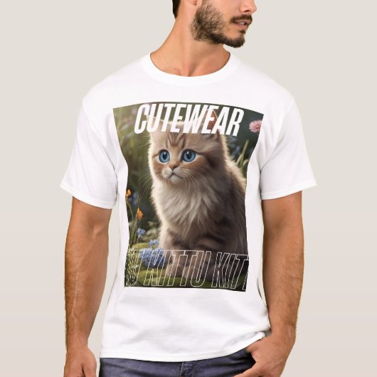 Schattige kitten in bloementuin – Schattigee Cat A T-shirt (Voorkant)