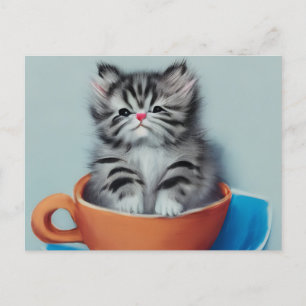 Schattige Kitten in een Briefkaart Teacup