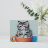 Schattige Kitten in een Briefkaart Teacup (Staand voorkant)