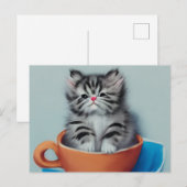 Schattige Kitten in een Briefkaart Teacup (Voorkant / Achterkant)