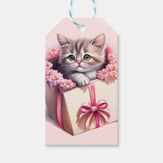 Schattige kitten in een doos Verjaardagscadeau Cadeaulabel (Voorkant)