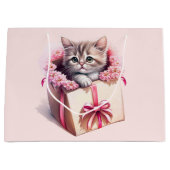 Schattige kitten in een doos Verjaardagscadeau Groot Cadeauzakje (Voorkant)