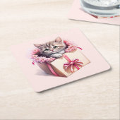 Schattige kitten in een doos Verjaardagscadeau Kartonnen Onderzetters (Schuin)