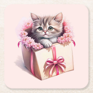 Schattige kitten in een doos Verjaardagscadeau Kartonnen Onderzetters
