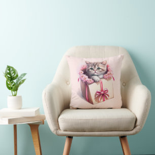 Schattige kitten in een doos Verjaardagscadeau Kussen
