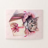 Schattige kitten in een doos Verjaardagscadeau Legpuzzel (Horizontaal)