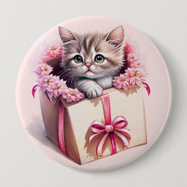 Schattige kitten in een doos Verjaardagscadeau Ronde Button 4,0 Cm