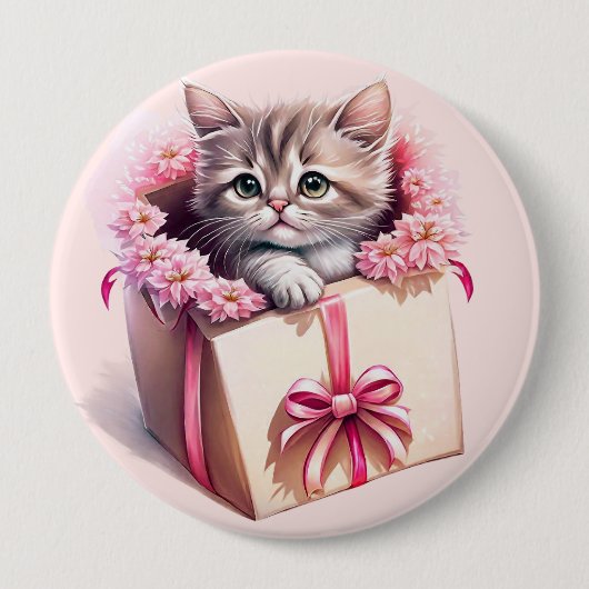 Schattige kitten in een doos Verjaardagscadeau Ronde Button 4,0 Cm (Voorkant)