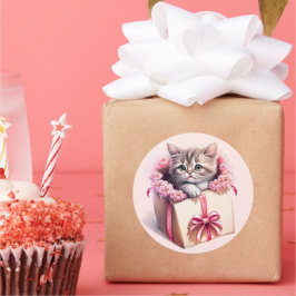 Schattige kitten in een doos Verjaardagscadeau Ronde Sticker