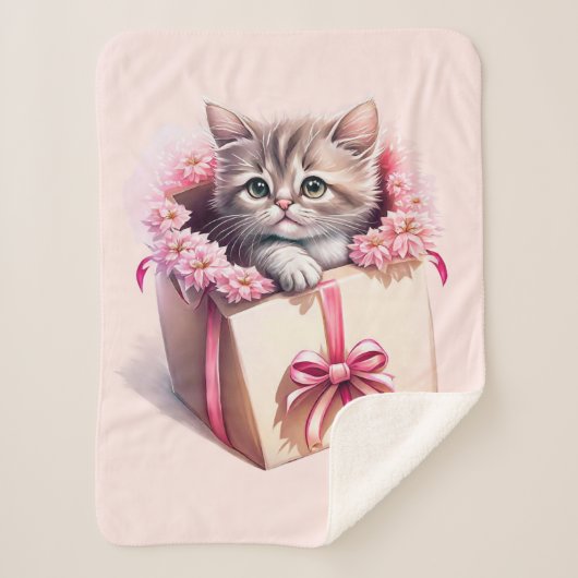 Schattige kitten in een doos Verjaardagscadeau Sherpa Deken (Voorkant)