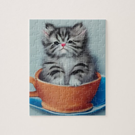 Schattige Kitten in een Teacup Legpuzzel (Verticaal)