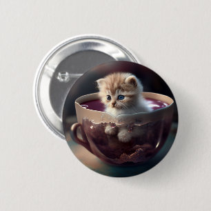 Schattige kitten in een theekopje ronde button 5,7 cm