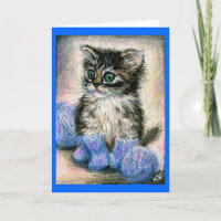 Schattige kitten in gebreide sokken Notitiekaart
