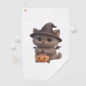 Schattige kitten in Halloween heksenkostuum met Pu Golfhanddoek (Insitu)