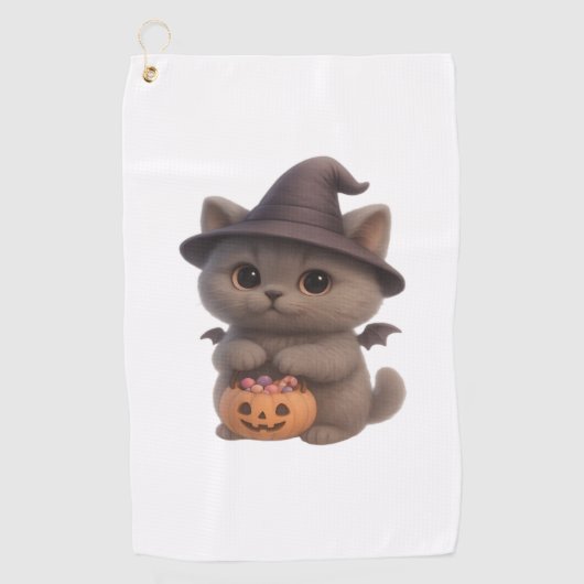 Schattige kitten in Halloween heksenkostuum met Pu Golfhanddoek (Voorkant)