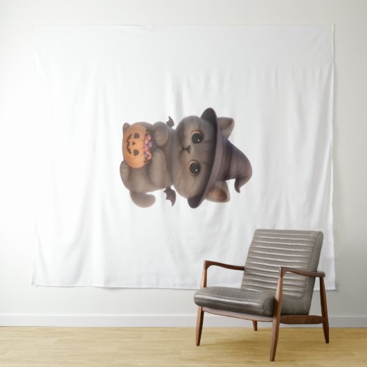 Schattige kitten in Halloween heksenkostuum met Pu Wandkleed (In Situ (horizontaal))