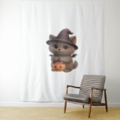 Schattige kitten in Halloween heksenkostuum met Pu Wandkleed (In situ)