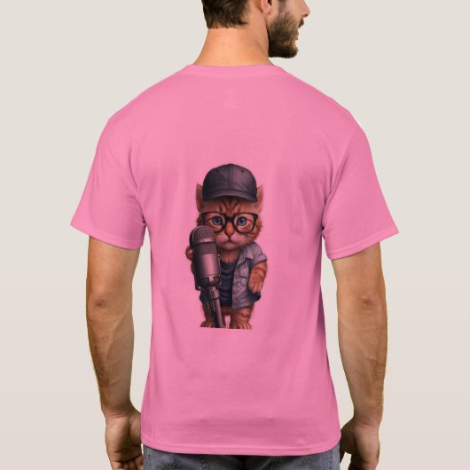 Schattige Kitten Interviewer Cartoon Sticker T-shirt (Achterkant)