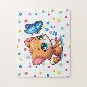 Schattige kitten/kat & vlinder legpuzzel