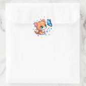 Schattige kitten/kat & vlinder ronde sticker (Tas)