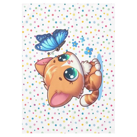 Schattige kitten/kat & vlinder tafelkleed (Voorkant)
