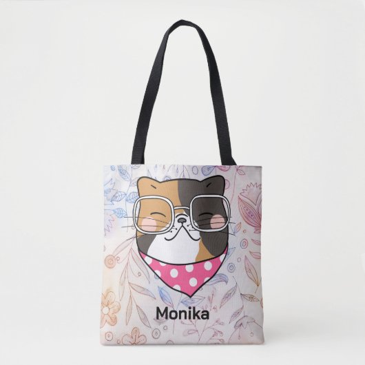 Schattige kitten kattengezicht met bril monogram tote bag (Voorkant)