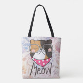 Schattige kitten kattengezicht met bril monogram tote bag (Achterkant)