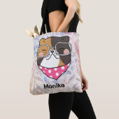 Schattige kitten kattengezicht met bril monogram tote bag (Dichtbij)