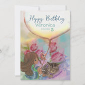 Schattige Kitten Meisje Tulpen Verjaardag Kaart (Voorkant)