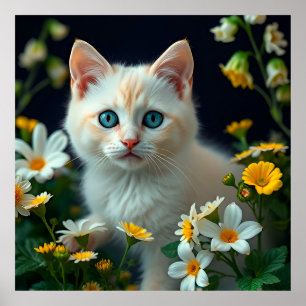 Schattige kitten met blauwe ogen poster