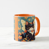 Schattige kitten met bloemen en vlinders mok (Voorkant rechts)