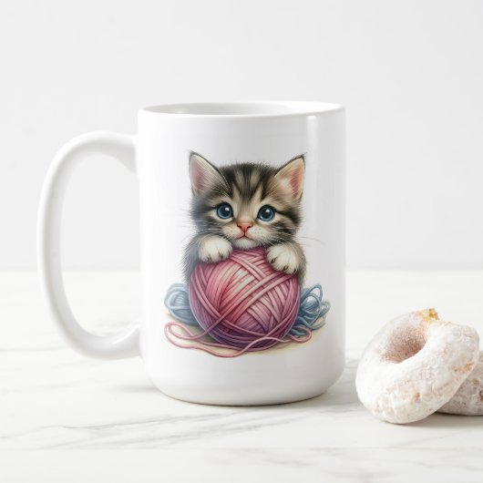 Schattige kitten met bol garen Schattigee kat Koffiemok (Met donut)