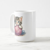 Schattige kitten met bol garen Schattigee kat Koffiemok (Voorkant links)