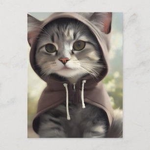 Schattige kitten met een capuchon briefkaart