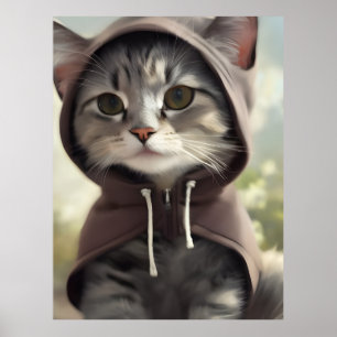 Schattige kitten met een capuchon poster