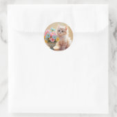 Schattige kitten met pastelbloemen ronde sticker (Tas)