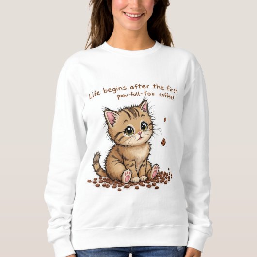 Schattige Kitten met Paw Print Quote Sweatshirt (Voorkant)