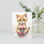 Schattige kitten met roze hart Valentijnsdag Briefkaart (Staand voorkant)