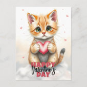 Schattige kitten met roze hart Valentijnsdag Briefkaart (Voorkant)