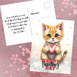 Schattige kitten met roze hart Valentijnsdag Briefkaart
