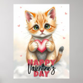 Schattige kitten met roze hart Valentijnsdag Poster (Voorkant)